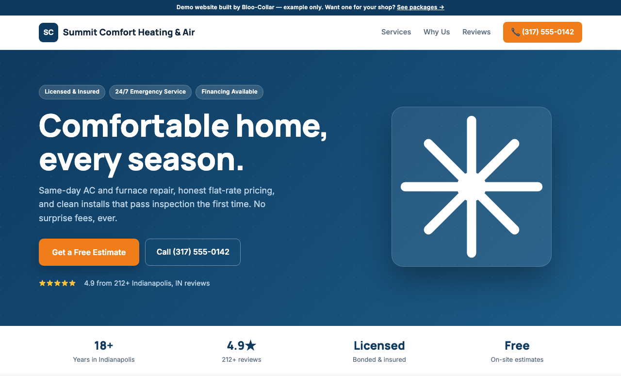 Summit Comfort Heating & Air demo website — HVAC