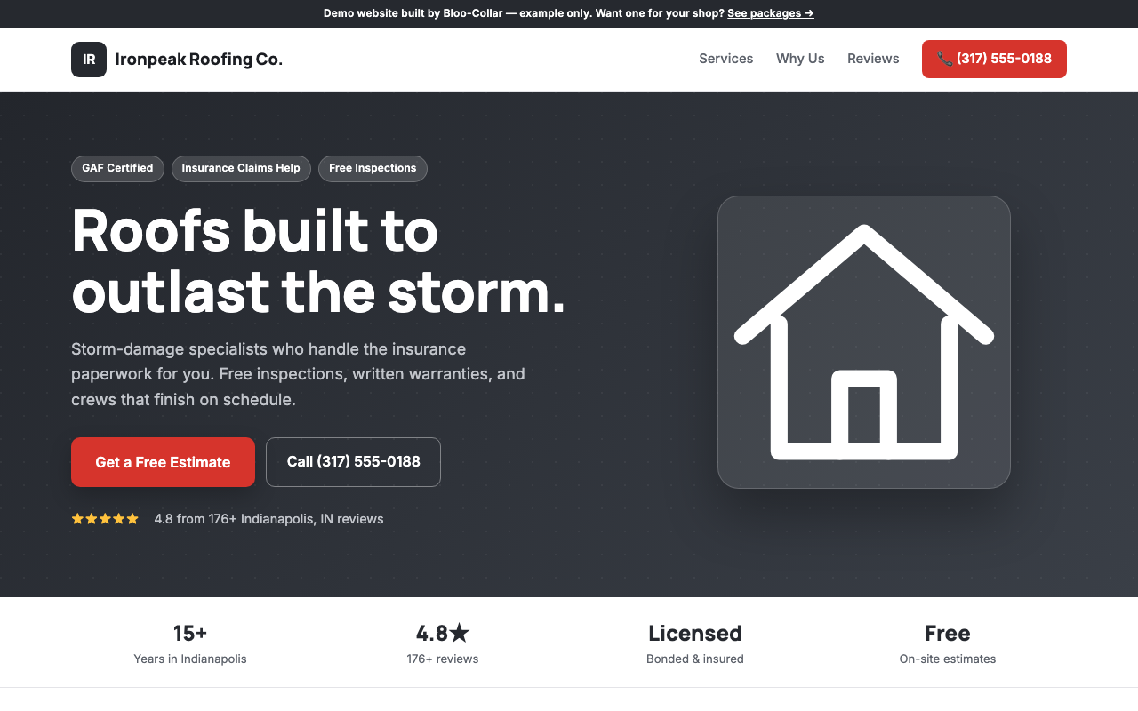 Ironpeak Roofing Co. demo website — Roofing